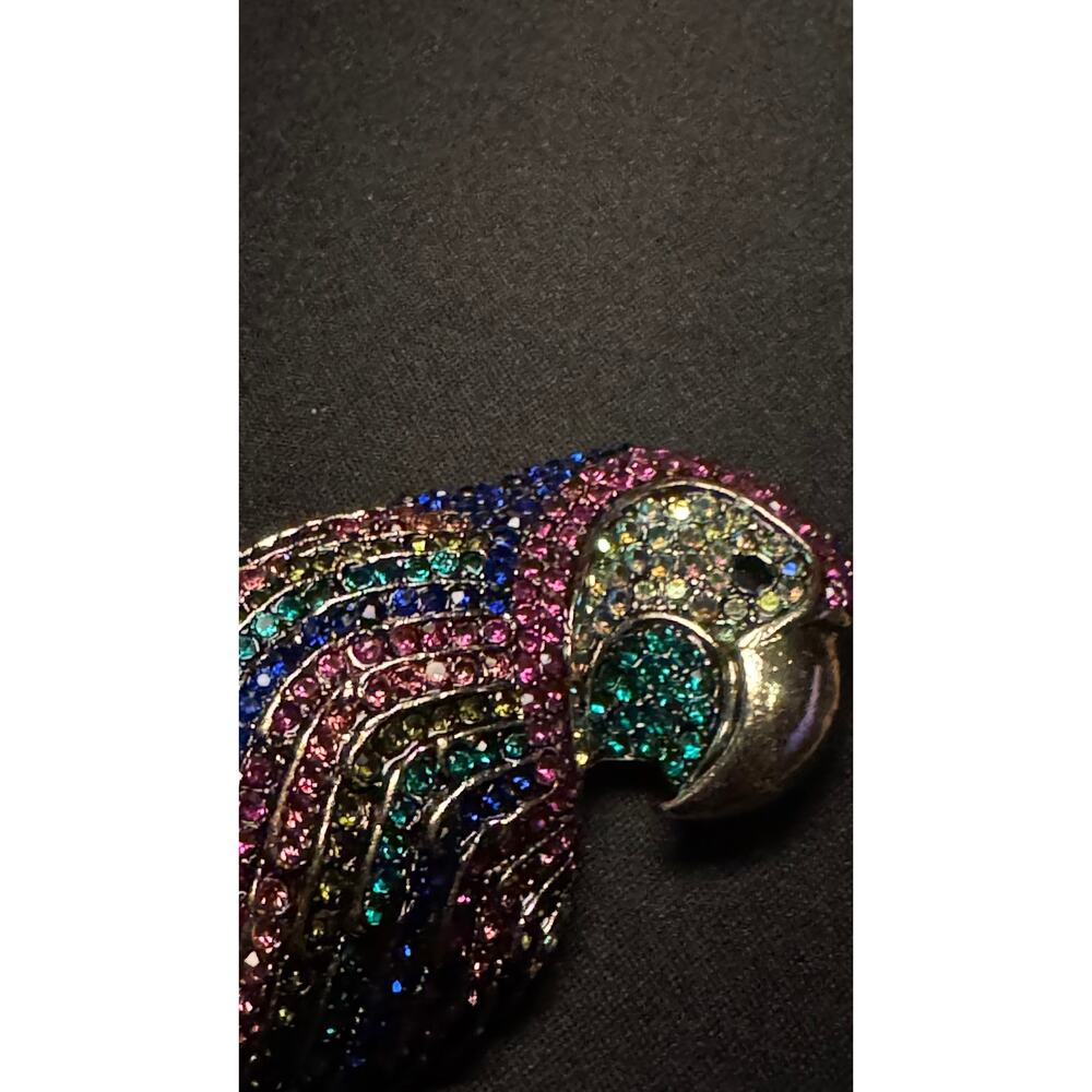 Large Rhinestone Parrot Brooch - Picture 2 of 4